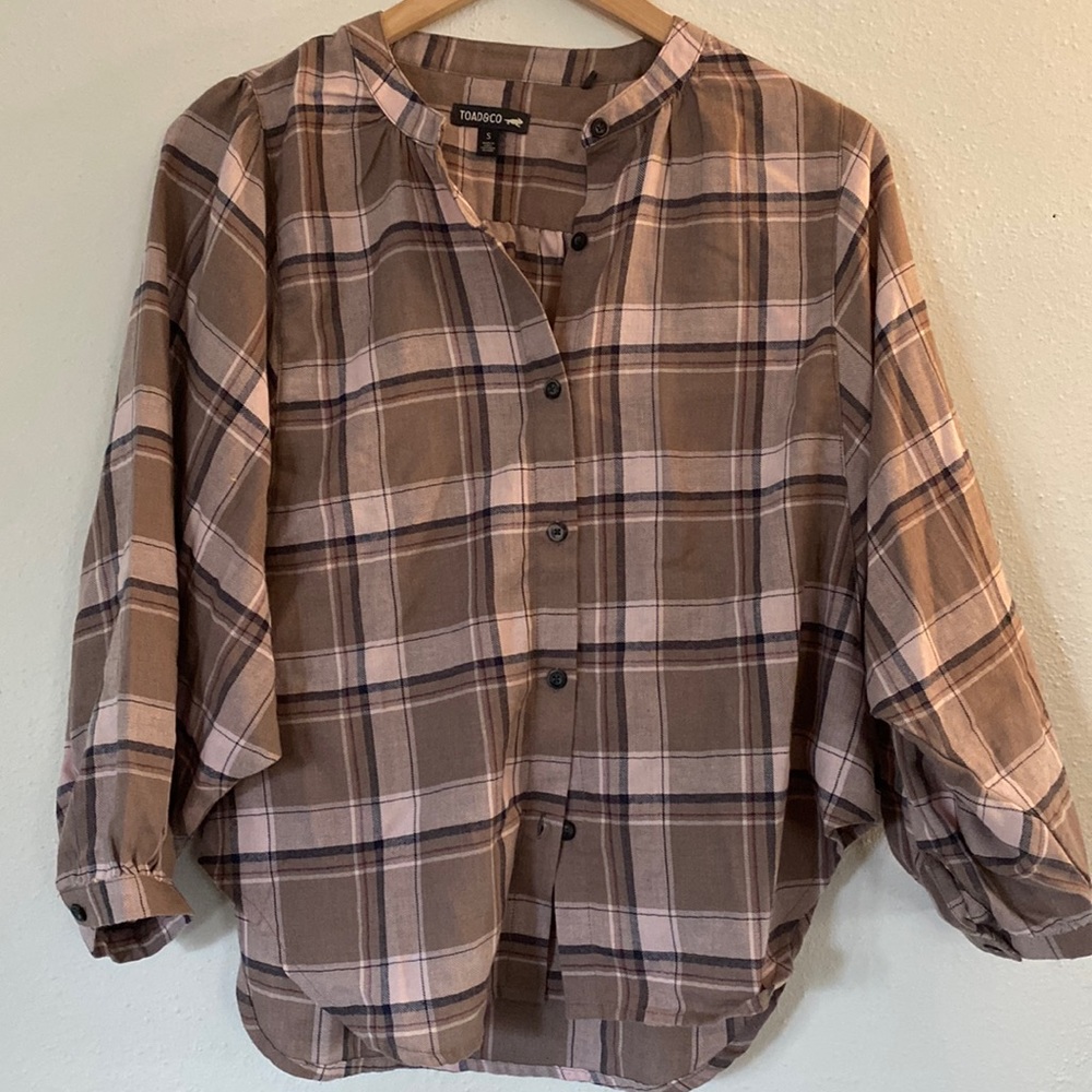 Toad&Co flannel tunic top size small, cafe/maroon